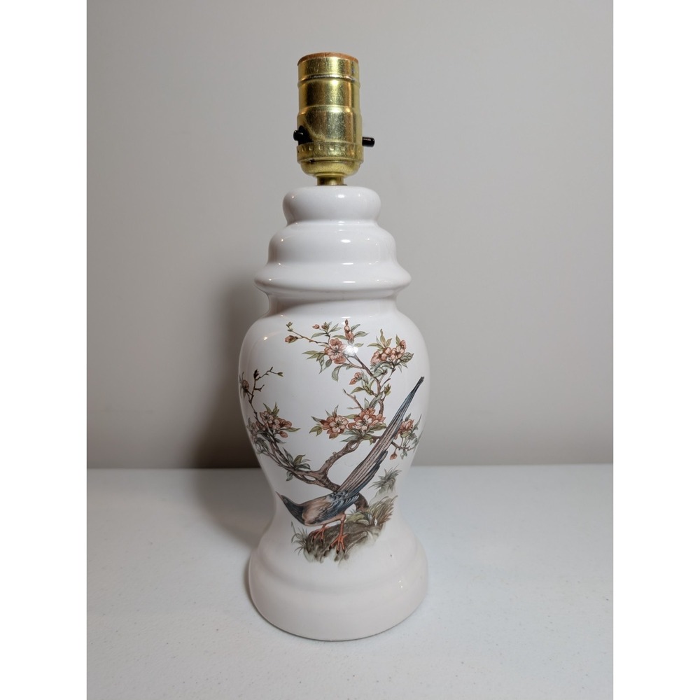 Vintage White Ceramic Bird Floral Table Lamp Base Cherry Blossom Base Only 12in